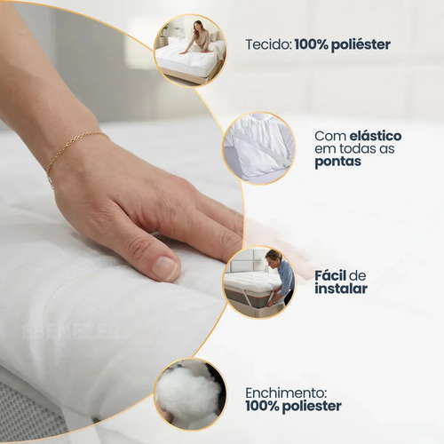 Pillow Top Casal de Percal Antialérgico 400 Fios para Colchão