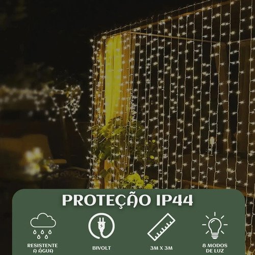 Pisca Cortina 300 Leds 3x3m Usb Ip44 8 Modos Iluminação Luzes Fada Decoração De Natal Festa Branco Quente Luvinco