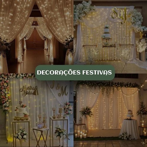 Pisca Cortina 300 Leds 3x3m Usb Ip44 8 Modos Iluminação Luzes Fada Decoração De Natal Festa Branco Quente Luvinco