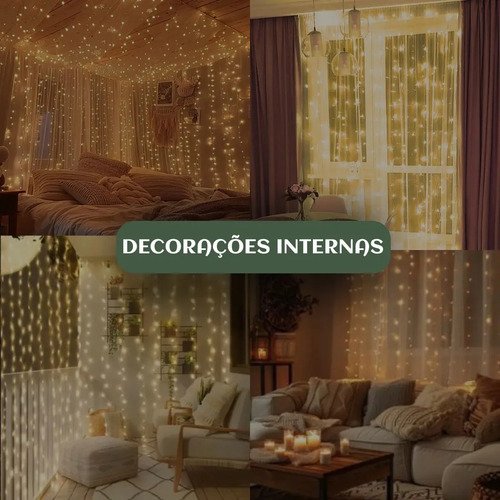 Pisca Cortina 300 Leds 3x3m Usb Ip44 8 Modos Iluminação Luzes Fada Decoração De Natal Festa Branco Quente Luvinco