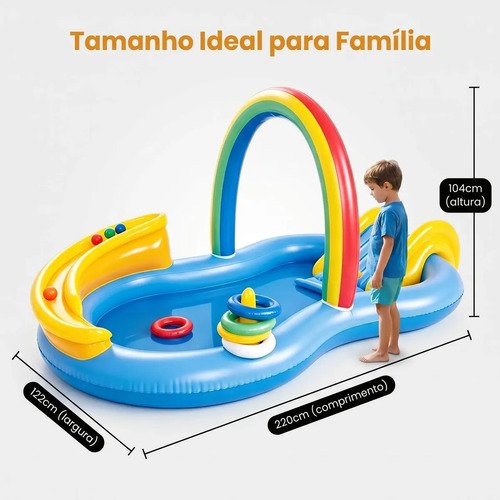 Piscina Infantil Inflável Com Escorregador E Arco-íris Azul-celeste
