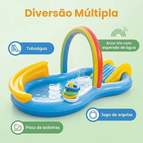 Piscina Infantil Inflável Com Escorregador E Arco-íris Azul-celeste