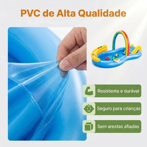 Piscina Infantil Inflável Com Escorregador E Arco-íris Azul-celeste