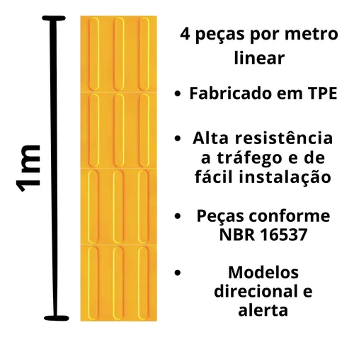 Piso Tátil Alerta E Direcional - 25 X 25cm Kit Com 100 Unid