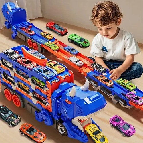 Pista carrinho dinossauro caminhao lancador 6 carrinhos cor