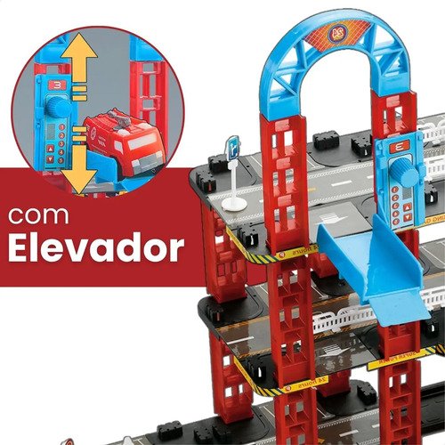 Pista De Carrinhos Bombeiros Brinquedo Infantil Corrida Vermelho
