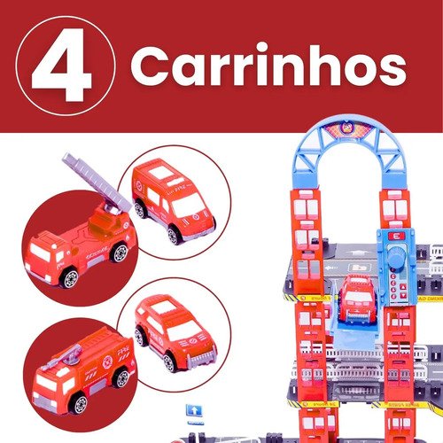 Pista De Carrinhos Bombeiros Brinquedo Infantil Corrida Vermelho