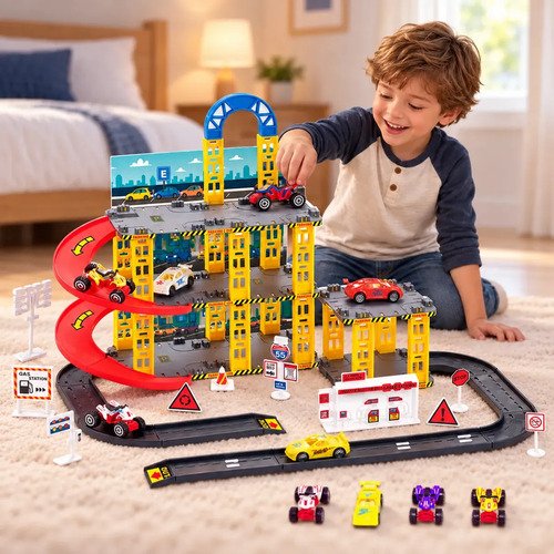 Pista de carrinhos brinquedo infantil corrida lava rapido co