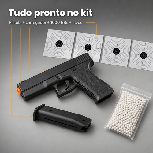 Pistola Airsoft Spring Gk-v307 + Pacote 1000 0,12