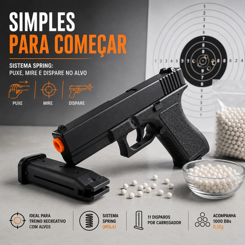 Pistola Airsoft Spring Gk-v307 + Pacote 1000 0,12