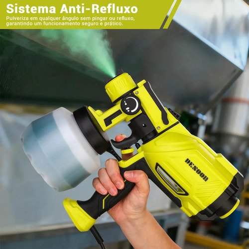 Pistola De Pintura 1600w Real Profissional 1200ml Elétrica Pulverizador 3 Regulacoes De Spray Com 4 Bicos Cobre E Acessórios 127v Desoon