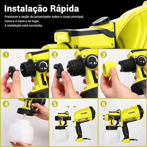 Pistola De Pintura 1600w Real Profissional 1200ml Elétrica Pulverizador 3 Regulacoes De Spray Com 4 Bicos Cobre E Acessórios 127v Desoon