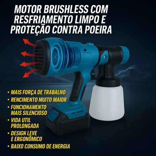 Pistola De Pintura Portátil Pulverizadora Elétrica Profissional 2 Baterias 48v Sem Fio Pintor 1000ml Sem Escovas Espuma Viva