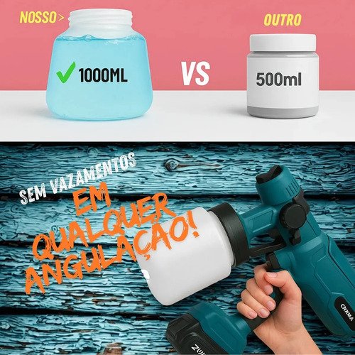 Pistola De Pintura Portátil Pulverizadora Elétrica Profissional 2 Baterias 48v Sem Fio Pintor 1000ml Sem Escovas Espuma Viva