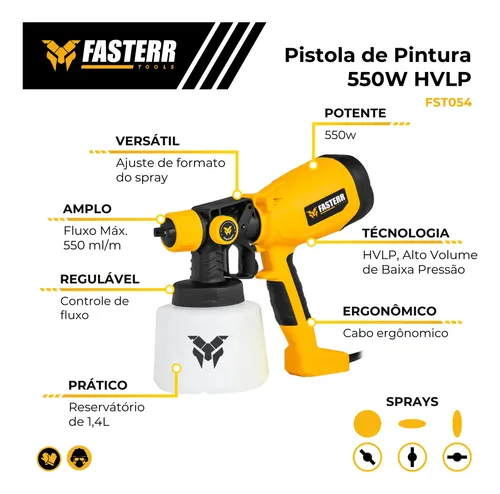 Pistola Elétrica De Pintura Fasterr 1,4l 550w Fst054br 110v