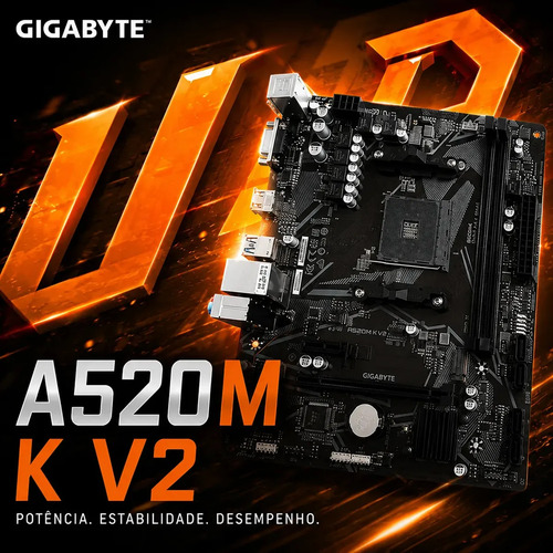 Placa mae a520m k v2 amd am4 matx ddr4 gigabyte cor preto