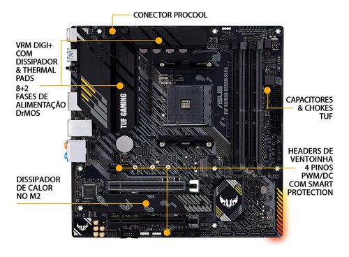 Placa Mãe Asus Tuf Gaming B550m-plus Ddr4 AMD Am4 mATX RGB