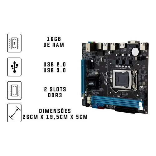 Placa Mãe Knup LGA 1155 B75 DDR3 HDMI VGA até 16GB Micro ATX Intel