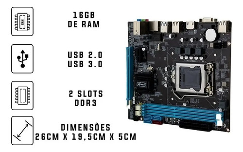 Placa Mãe Knup LGA 1155 B75 DDR3 HDMI VGA até 16GB Micro ATX Intel