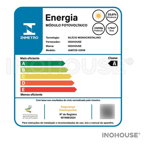 Placa Solar 330w Monocristalino Half-cell Inmetro Inohouse