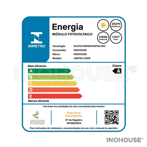 Placa Solar 330w Monocristalino Half-cell Inmetro Inohouse