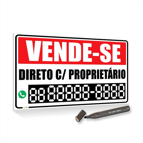 Placa vende se direto c proprietario caneta casa 60x40cm