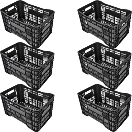 Plastico kit 6 caixas plasticas hortifruti agricola preta