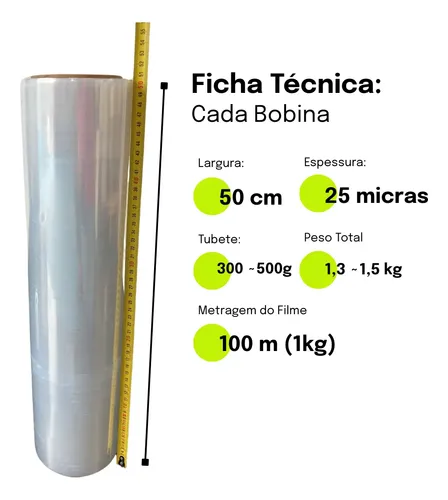 Plásticos Filme Stretch - 500mmx25mi Virgem - 6 Rolos Bobina