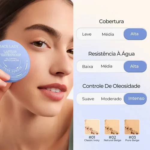 Pó Compacto Sace Lady Controle De Oleosidade E Acabamento
