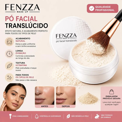 Pó Translúcido Facial Solto Fenzza Selar Maquiagem Branco