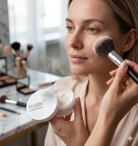 Pó Translúcido Facial Solto Fenzza Selar Maquiagem Branco