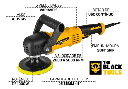 Politriz Angular Automotiva 5 Polegadas 1000w 2800-5800 Rpm Btp1000 The Black Tools