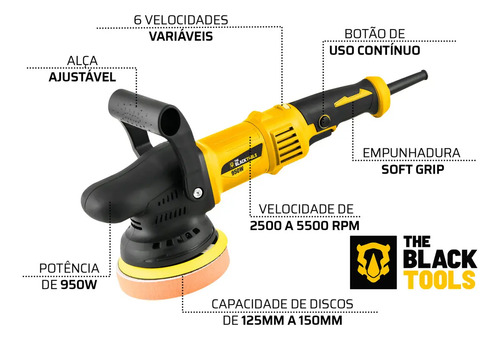 Politriz Eletrica Roto Orbital 15mm 5 E 6 Pol 950w PRO950 The Black Tools