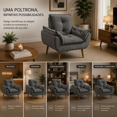 Poltrona Decorativa Opala Suede Para Sala Arapongas Luxo