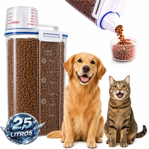 Porta racao pote com tampa pet gato cachorro dispenser porta