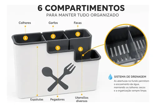 Porta Talheres Organizador De Pia Escorredor Cozinha Organiz
