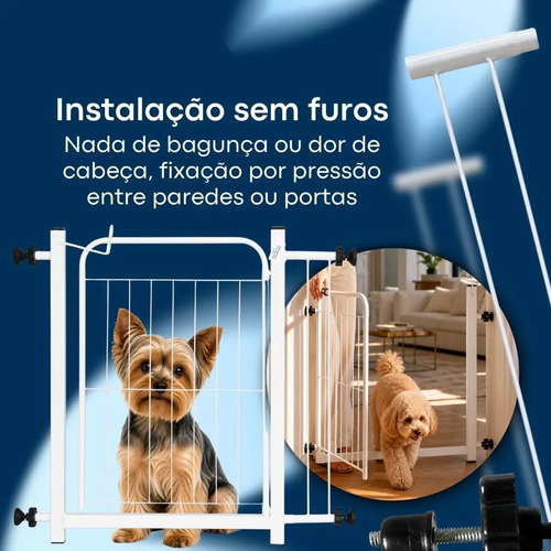 Portão Segurança Bebê Cachorro Sem Furo Ajustável 68 a 83cm Branco Extensor Incluso Proteção Escada e Porta