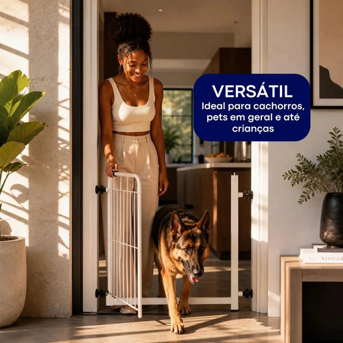 Portão Segurança Bebê Cachorro Sem Furo Ajustável 68 a 83cm Branco Extensor Incluso Proteção Escada e Porta