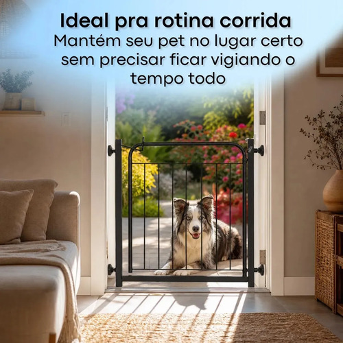 Portão Segurança Preto Pet Cachorro Crianca Ajustavel de 68 A 83cm Sem Furo Grade aramado 69cm de altura Açomix