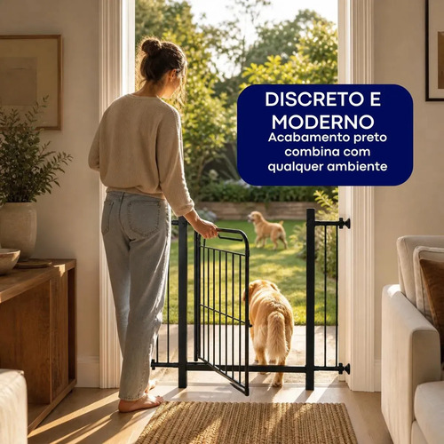 Portão Segurança Preto Pet Cachorro Crianca Ajustavel de 68 A 83cm Sem Furo Grade aramado 69cm de altura Açomix