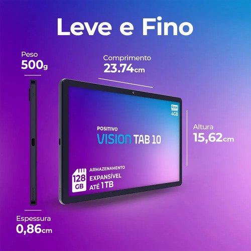 Positivo Vision TAB10 T3010 4GB RAM 128GB SSD com Capa Teclado Octa-Core 5 13MP Bateria 6000mAh Tela 10.1“ HD Wifi AC e 4G Full Lamination - Preto