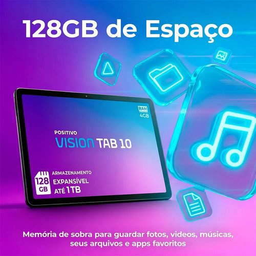 Positivo Vision TAB10 T3010 4GB RAM 128GB SSD com Capa Teclado Octa-Core 5 13MP Bateria 6000mAh Tela 10.1“ HD Wifi AC e 4G Full Lamination - Preto