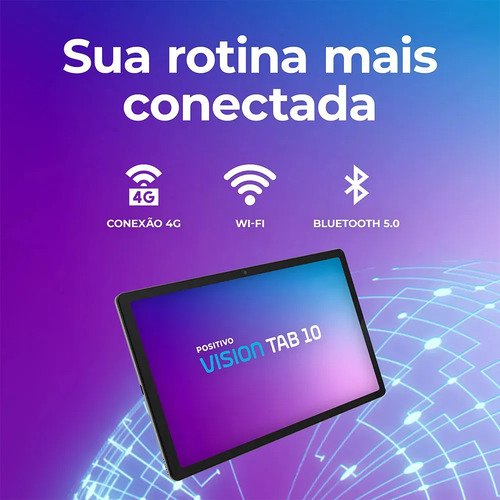 Positivo Vision TAB10 T3010 4GB RAM 128GB SSD com Capa Teclado Octa-Core 5 13MP Bateria 6000mAh Tela 10.1“ HD Wifi AC e 4G Full Lamination - Preto