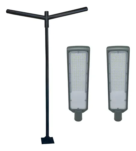 Poste aco 4 metros com 2 luminarias publicas led 300w