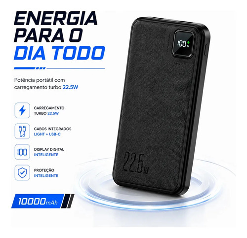 Power Bank 10.000mah 22.5w Compatível Com iPhone Samsung Galaxy Motorola Moto G Xiaomi Redmi Carregador Portátil Com Visor Led