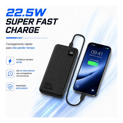 Power Bank 10.000mah 22.5w Compatível Com iPhone Samsung Galaxy Motorola Moto G Xiaomi Redmi Carregador Portátil Com Visor Led
