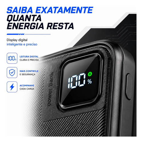 Power Bank 10.000mah 22.5w Compatível Com iPhone Samsung Galaxy Motorola Moto G Xiaomi Redmi Carregador Portátil Com Visor Led