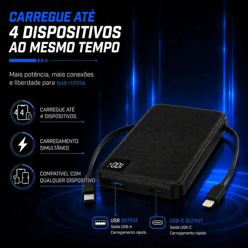 Power Bank 10.000mah 22.5w Compatível Com iPhone Samsung Galaxy Motorola Moto G Xiaomi Redmi Carregador Portátil Com Visor Led