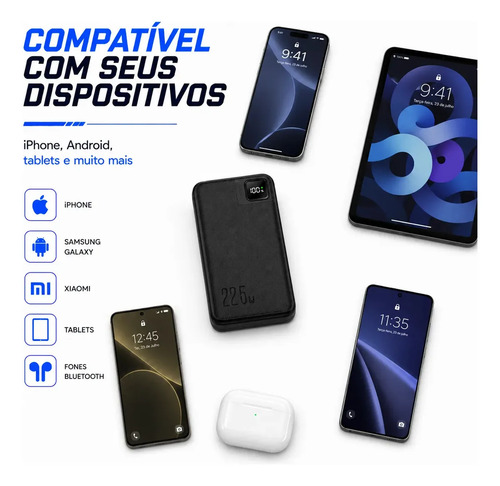 Power Bank 10.000mah 22.5w Compatível Com iPhone Samsung Galaxy Motorola Moto G Xiaomi Redmi Carregador Portátil Com Visor Led