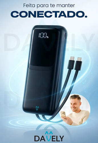 Power Bank 20.000mAh 22.5W Carga Rápida Com Display Digital Carregador Portátil Carga Rápida Premium Compatível Com Todos Os Celulares Iphone Android IOS apple xiaomi LG Samsung Motorola -Marca Davely